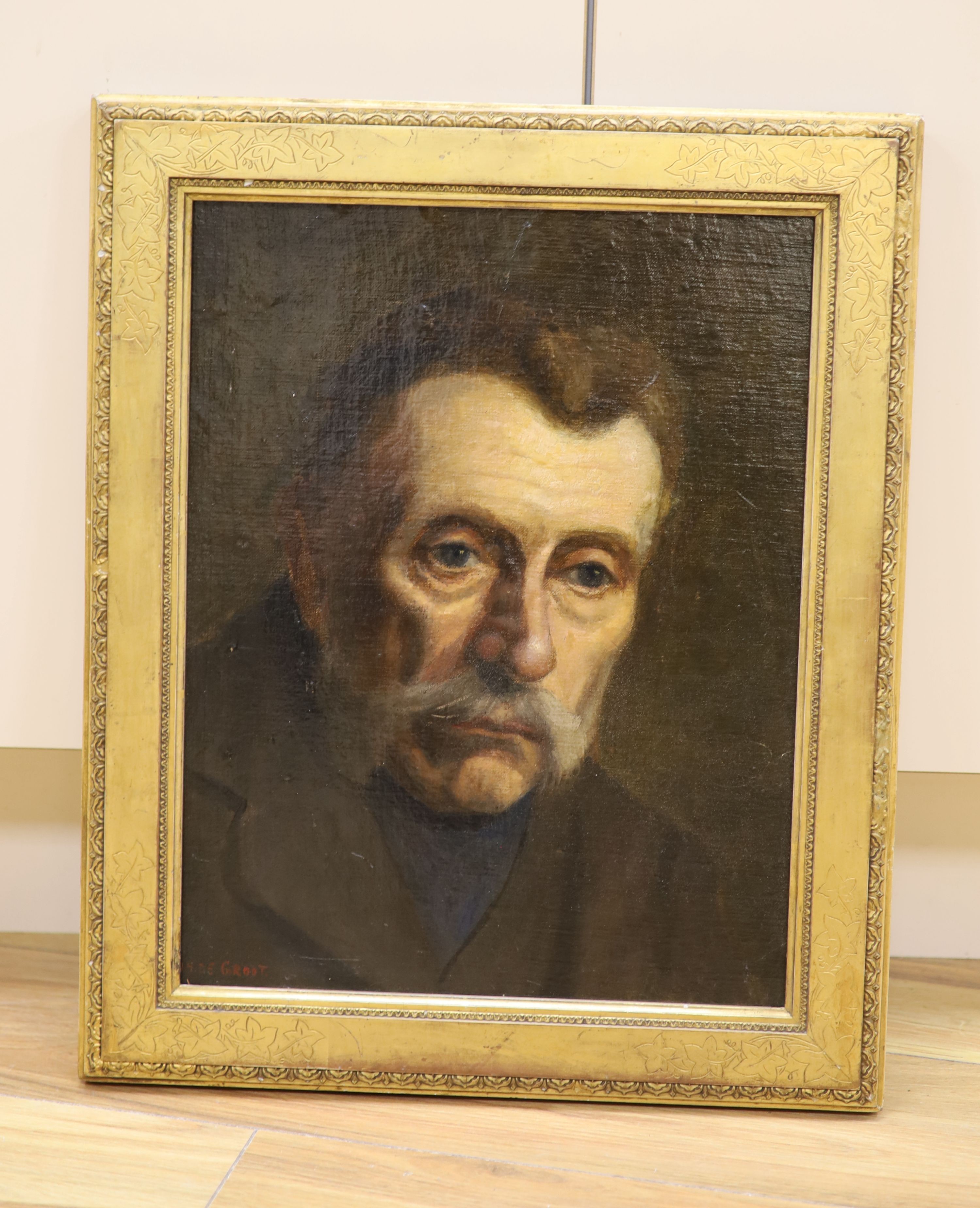 J.H. de Groot (19th C.), oil on canvas laid on board, Portrait of a gentleman, signed, 39 x 30cm